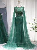 Beaded Cape Sleeve Prom Dresses Sheath 1920s Mother of the Bride Dresses 22130-Prom Dresses-vigocouture-Green-US2-vigocouture