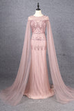 Beaded Cape Sleeve Prom Dresses Sheath 1920s Mother of the Bride Dresses 22130-Prom Dresses-vigocouture-Pink-US2-vigocouture