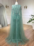 Beaded Cape Sleeve Sheath Prom Dresses V-Neck Pageant Dress 24534-Prom Dresses-vigocouture-Green-US2-vigocouture