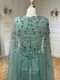 Beaded Cape Sleeve Sheath Prom Dresses V-Neck Pageant Dress 24534-Prom Dresses-vigocouture-Green-US2-vigocouture