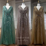 Beaded Cape Sleeve Sheath Prom Dresses V-Neck Pageant Dress 24534-Prom Dresses-vigocouture-Green-US2-vigocouture