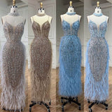 Beaded Feather Mermaid Pageant Dresses Spaghetti Strap Evening Dress 25027-Prom Dresses-vigocouture-As Pictured-US2-vigocouture