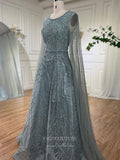 Beaded Lace Extra Long Sleeve Prom Dresses Boat Neck Pageant Dress 24535-Prom Dresses-vigocouture-Green-US2-vigocouture