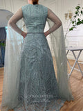 Beaded Lace Extra Long Sleeve Prom Dresses Boat Neck Pageant Dress 24535-Prom Dresses-vigocouture-Green-US2-vigocouture