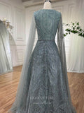 Beaded Lace Extra Long Sleeve Prom Dresses Boat Neck Pageant Dress 24535-Prom Dresses-vigocouture-Green-US2-vigocouture