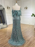 Beaded Lace Mermaid Prom Dresses with Feather Slit Off the Shoulder Pageant Dress 25013-Prom Dresses-vigocouture-As Pictured-US2-vigocouture