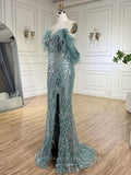 Beaded Lace Mermaid Prom Dresses with Feather Slit Off the Shoulder Pageant Dress 25013-Prom Dresses-vigocouture-As Pictured-US2-vigocouture