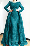Beaded Mermaid Prom Dresses with Overskirt Long Sleeve Evening Dress 22391-Prom Dresses-vigocouture-Green-US2-vigocouture
