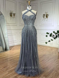 Beaded Sequin Prom Dresses Halter Neck Pageant Dress 24514-Prom Dresses-vigocouture-Grey-US2-vigocouture