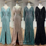 Beaded Sheath Batwing Sleeve Prom Dresses V-Neck Pageant Dress 25008-Prom Dresses-vigocouture-As Pictured-US2-vigocouture