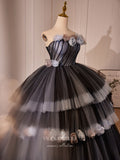 Black 3D Flower Tiered Prom Dresses Strapless Quinceanera Dress 24397-Prom Dresses-vigocouture-Black-Custom Size-vigocouture