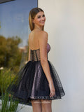 Black and Pink Dotted Tulle Homecoming Dresses Strapless Sweetheart Graduation Dress hc465-Prom Dresses-vigocouture-Black-Custom Size-vigocouture