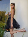 Black and Pink Dotted Tulle Homecoming Dresses Strapless Sweetheart Graduation Dress hc465-Prom Dresses-vigocouture-Black-Custom Size-vigocouture