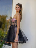 Black and Pink Dotted Tulle Homecoming Dresses Strapless Sweetheart Graduation Dress hc465-Prom Dresses-vigocouture-Black-Custom Size-vigocouture