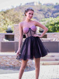 Black and Pink Dotted Tulle Homecoming Dresses Strapless Sweetheart Graduation Dress hc465-Prom Dresses-vigocouture-Black-Custom Size-vigocouture