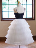 Black and White Tiered Homecoming Dress Spaghetti Strap Graduation Dress hc338-Prom Dresses-vigocouture-White-Custom Size-vigocouture