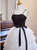 Black and White Tiered Homecoming Dress Spaghetti Strap Graduation Dress hc338-Prom Dresses-vigocouture-White-Custom Size-vigocouture