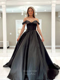 Black Beaded Off the Shoulder Prom Dresses Boned Bodice Satin Skirt 24126-Prom Dresses-vigocouture-Black-Custom Size-vigocouture
