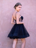 Black Dotted Tulle Homecoming Dresses Spaghetti Strap Graduation Dress hc466-Prom Dresses-vigocouture-Black-Custom Size-vigocouture