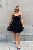 Black Floral Strapless Homecoming Dresses Sweetheart Back to School Dress hc426-Prom Dresses-vigocouture-Black-Custom Size-vigocouture