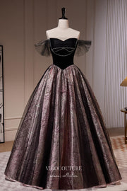 Black Jacquard Satin Prom Dresses Off the Shoulder Evening Dress 22388