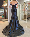 Black Satin Mermaid Prom Dresses with Slit Off the Shoulder Evening Dress 24032-Prom Dresses-vigocouture-Black-Custom Size-vigocouture