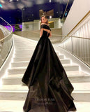 Black Satin Prom Dresses with Slit Off the Shoulder Evening Gown 24049-Prom Dresses-vigocouture-Black-Custom Size-vigocouture
