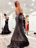 Black Sequin Mermaid Prom Dresses with Slit 3D Flower Lace Applique 24071-Prom Dresses-vigocouture-Black-Custom Size-vigocouture