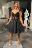 Black Sparkly Tulle Sweetheart Homecoming Dresses Feather Beaded Lace Graduation Dress hc458-Prom Dresses-vigocouture-Black-Custom Size-vigocouture