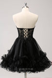 Black Sweetheart Ruffled Homecoming Dresses Strapless Back to School Dress hc393-Prom Dresses-vigocouture-Black-Custom Size-vigocouture