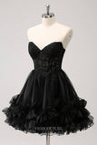 Black Sweetheart Ruffled Homecoming Dresses Strapless Back to School Dress hc393-Prom Dresses-vigocouture-Black-Custom Size-vigocouture