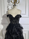 Black Tiered Lace Prom Dresses Sparkly Off the Shoulder Pageant Dress 25016-Prom Dresses-vigocouture-Black-US2-vigocouture