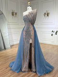 Blue Beaded Mermaid Prom Dresses with Slit Strapless Overskirt Pageant Dress 25005-Prom Dresses-vigocouture-Blue-US2-vigocouture