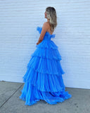 Blue Ruffled Prom Dresses Strapless Tiered Formal Dress 24019-Prom Dresses-vigocouture-Blue-Custom Size-vigocouture