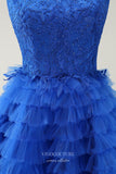 Blue Ruffled Spaghetti Strap Homecoming Dresses Beaded Lace Back to School Dress hc397-Prom Dresses-vigocouture-Blue-Custom Size-vigocouture