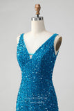 Blue Sequin Homecoming Dresses V-Neck Tassels Bodycon Dress hc353-Prom Dresses-vigocouture-Blue-Custom Size-vigocouture