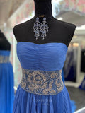 Blue Strapless Pleated Prom Dresses Beaded Waist Evening Dress 24185-Prom Dresses-vigocouture-Blue-Custom Size-vigocouture