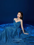 Blue Strapless Sweetheart Prom Dresses 2025 Shimmering Satin Formal Dress 25059-Prom Dresses-vigocouture-Blue-Custom Size-vigocouture