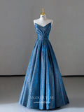 Blue Strapless Sweetheart Prom Dresses 2025 Shimmering Satin Formal Dress 25059