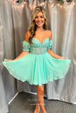 Blue Sweetheart Puffed Sleeve Homecoming Dresses Lace Applique Back to School Dress hc457-Prom Dresses-vigocouture-Green-Custom Size-vigocouture