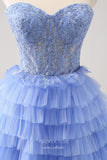 Blue Tiered Strapless Homecoming Dresses Lace Applique Back to School Dress hc367-Prom Dresses-vigocouture-Blue-Custom Size-vigocouture