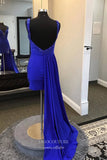 Blue Watteau Train Satin Homecoming Dresses Beaded Sweetheart Bodycon Dress hc439-Prom Dresses-vigocouture-Blue-Custom Size-vigocouture