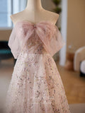 Blush Pink Sequin Lace Prom Dresses Bow-Tie Off the Shoulder 24405-Prom Dresses-vigocouture-Blush-Custom Size-vigocouture