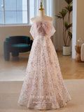 Blush Pink Sequin Lace Prom Dresses Bow-Tie Off the Shoulder 24405-Prom Dresses-vigocouture-Blush-Custom Size-vigocouture