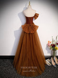 Brown Rose Bow Strapless Prom Dresses Satin Mermaid Formal Gown 24426-Prom Dresses-vigocouture-Brown-Custom Size-vigocouture