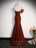 Brown Rose Bow Strapless Prom Dresses Satin Mermaid Formal Gown 24426-Prom Dresses-vigocouture-Brown-Custom Size-vigocouture