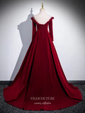 Burgundy Ruffle Long Sleeve Prom Dresses 2025 Velvet Off the Shoulder Formal Gown 25070-Prom Dresses-vigocouture-Burgundy-Custom Size-vigocouture