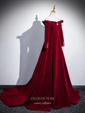 Burgundy Ruffle Long Sleeve Prom Dresses 2025 Velvet Off the Shoulder Formal Gown 25070-Prom Dresses-vigocouture-Burgundy-Custom Size-vigocouture