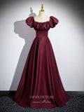 Burgundy Satin Prom Dresses Off the Shoulder Formal Gown 24411-Prom Dresses-vigocouture-Burgundy-Custom Size-vigocouture