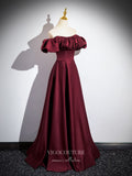 Burgundy Satin Prom Dresses Off the Shoulder Formal Gown 24411-Prom Dresses-vigocouture-Burgundy-Custom Size-vigocouture